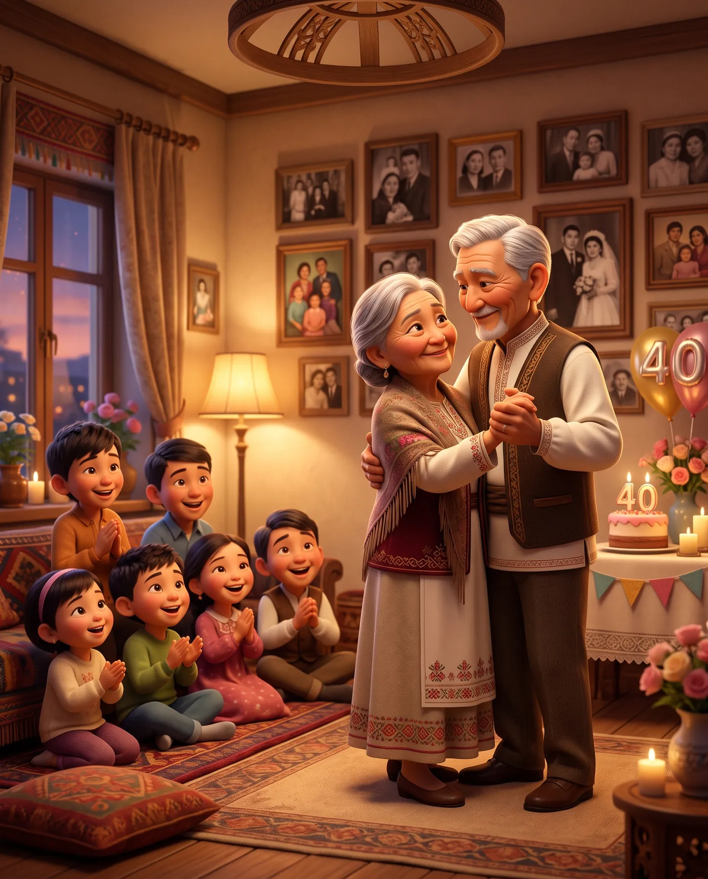 Elderly couple dancing at their anniversary